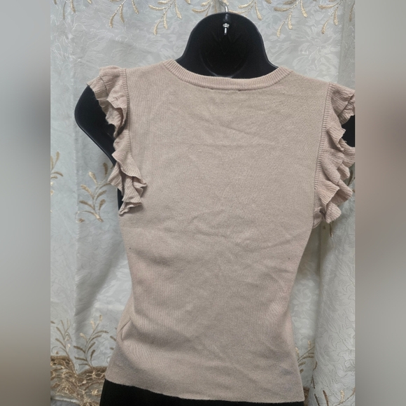 Express Tan Sleeveless Blouse with Ruffled Cut-Out Design - Picture 3 of 4